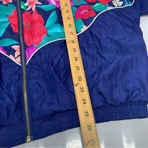 Womans Windbreaker Nylon Jacket XL  90s‎ Track Floral Colorful Full Zip Pockets - Picture 11 of 12